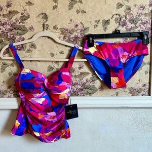 Nautuck Bright Floral Tankini Set - Fuchsia Multi